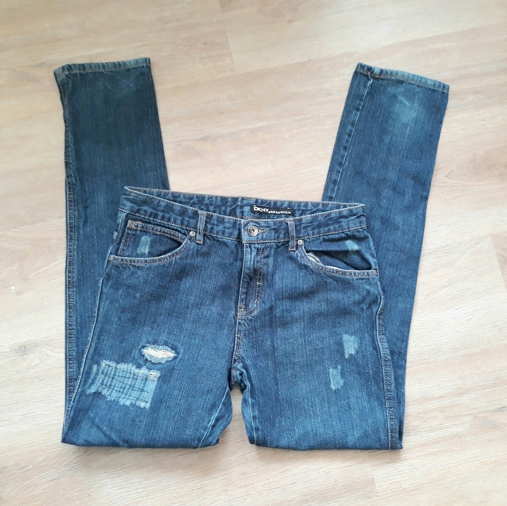 DKNY Greenwhich Distressed Slim Jeans / Size 20 Waist 30" Low Rise Dark Jeans - Picture 3 of 13